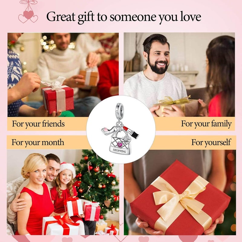 VALGACLS 925 Sterling Silver Family Love Mom Mouse Heart Charms for Bracelets Necklace Valentine's Day Mother's Day Jewelry Charm for Women - Image 5